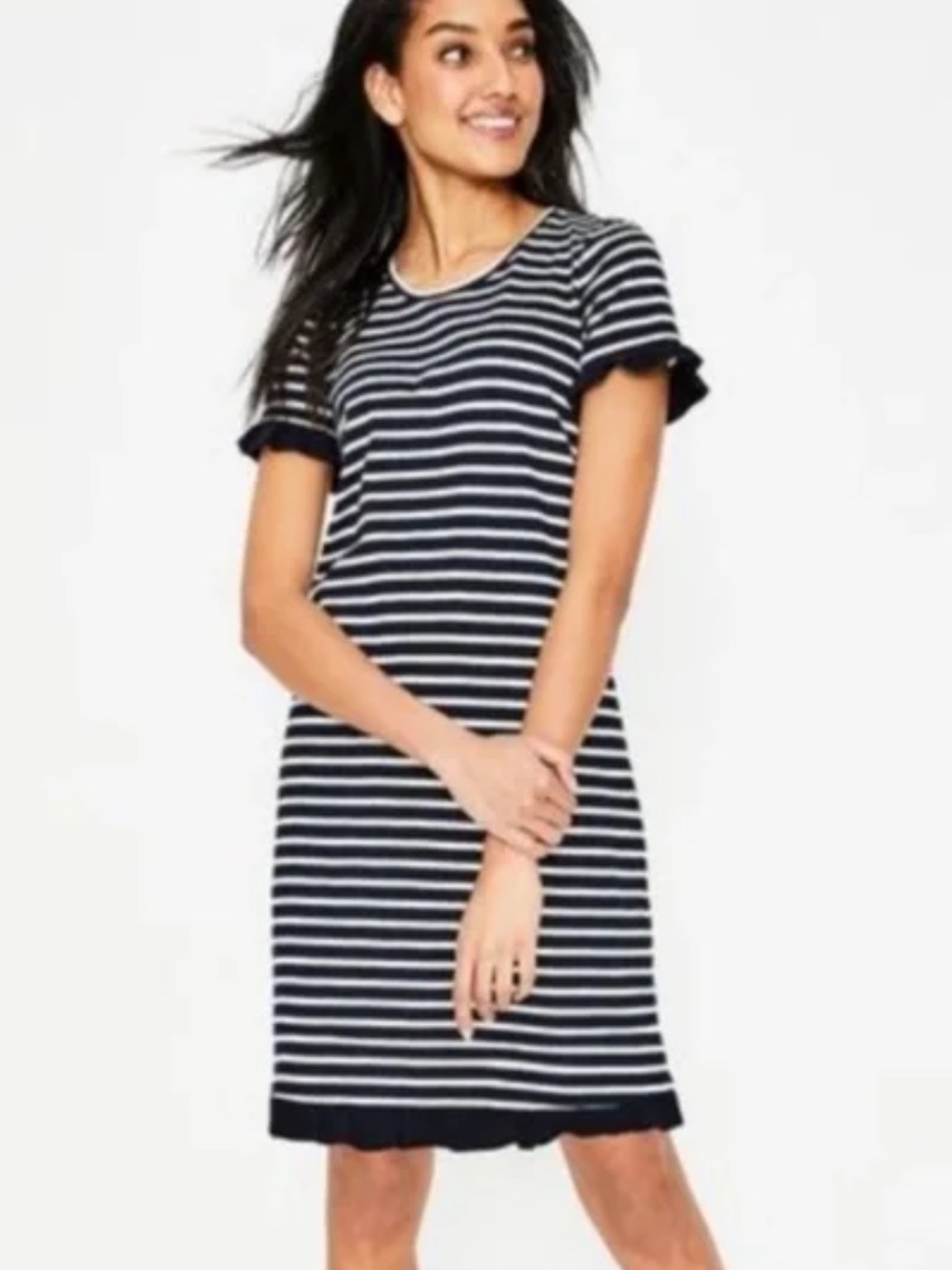 Boden Emily Cotton Jersey Navy & White Striped Dress  6L